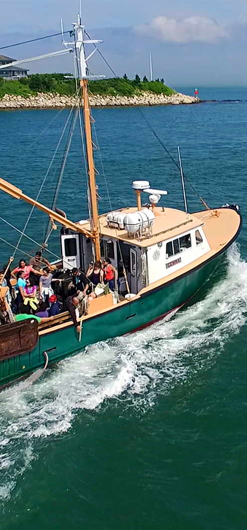 The Marine Biological Laboratory's collecting vessel, the Gemma, sails the waters off of Woods Hole.