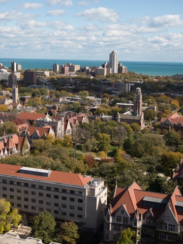 Aerial view of University of Chicago's Hyde Park campus.