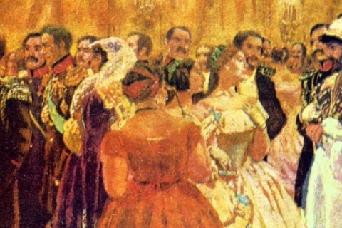 Impressionistic painting of a ballroom dance scene
