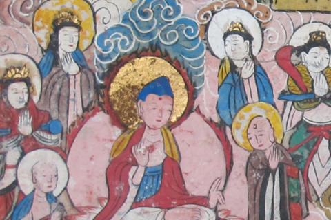 Hand-painted color illustration from the Diamond Sutra.