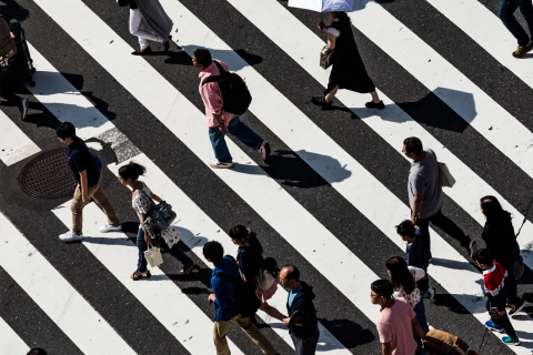 People walking on a crosswalk