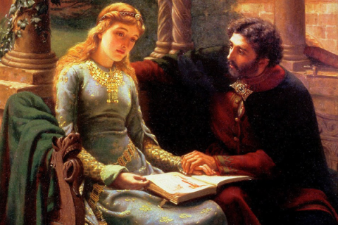 Edmund Leighton's 1882 oil painting, Abelard and his Pupil Heloise.