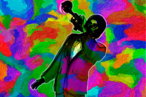 colorful painting of a jazz musician