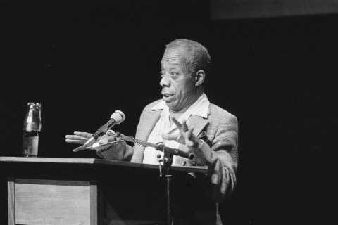 James Baldwin giving a speech